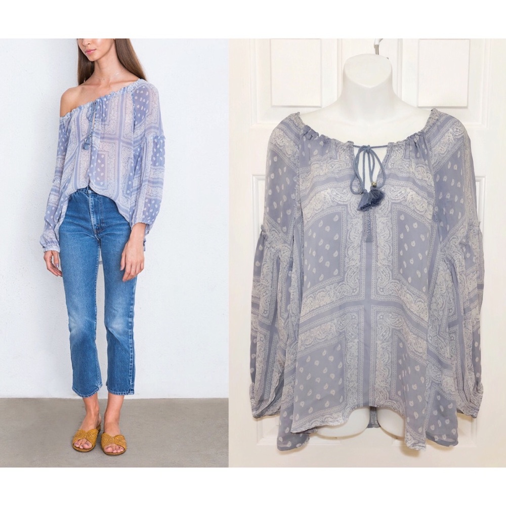 Chan Luu - NWOT Stonewash Bandana Peasant Blouse